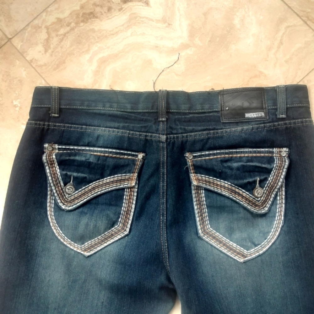 Vintage Y2K City Ink Boot Cut Straight Leg Jeans, Embroidered Rear Flap Pockets